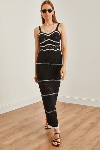 Olalook Μαύρο Maxi Knitwear Summer Dress - Strappy and Unlined ELB-19002211