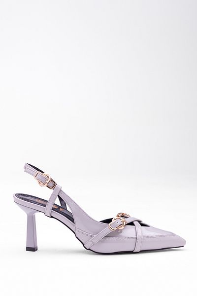 Tasarım Bucolic Suede Patent Leather Buckle Front Two-Strap Women's Heeled Shoes