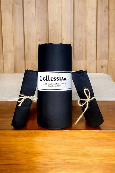 COLLESSİA طقم ملاءة سرير مزدوج من الساتان القطني 100% - مبطن ومطاط