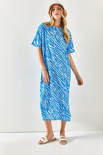 Olalook Women's Viscose Blue Side Slit Oversize Cotton Dress ELB-19001880