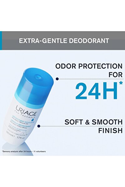 MQ Uriage Ultra-Gentle Deodorant for Sensitive Skin - 24h Odor Protection - Refreshing Scent - Roll-on