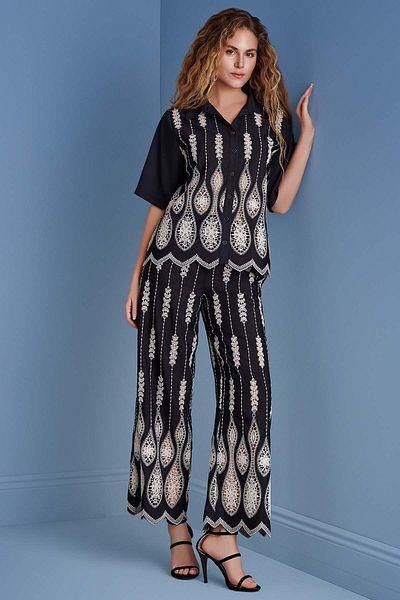 Guitar Cămașă cu mânecă scurtă pentru femei, cu model, negru-bej, 25061-SHIRT-158