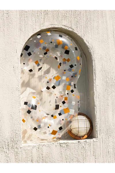 Kukuletaparty 1m Şeffaf Confety Desen Folyo Balon - 3 rakamı