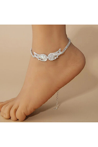 TAKİŞKO GÜMÜŞ RENK KOMPLE ZİRKON TAŞLI MELEK MODEL HALHAL