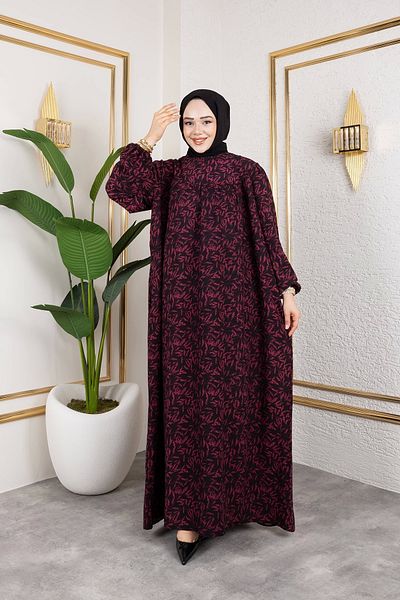 Nevayla Moda Φόρεμα με μοτίβο βισκόζης με ρόμπα - Dusty Rose / E0126