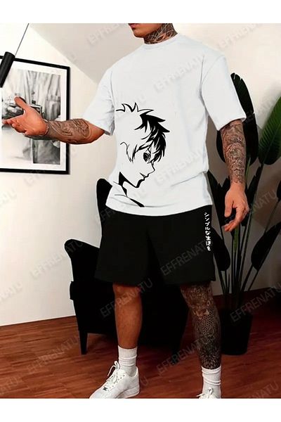 EFFRENATU Trendy Clothing Set of T-Shirts and Shorts with Print in Different Colors and Large Sizes