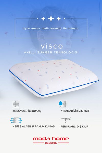 moda home bedding 2 Pieces Visco Orthopedic Children's Pillow Neck Support Pillow with Spare Cover Gift (Ocean) 60 X 40X 7cm