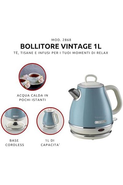 DERİK Htsp 2869 Vintage، غلاية كهربائية ستانلس ستيل، 1 لتر، ماء، شاي وشاي أعشاب