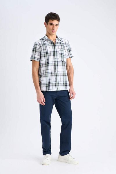 DeFacto New Season 100% Cotton Regular Fit Summer Polo Collar Checkered Short Sleeve Shirt