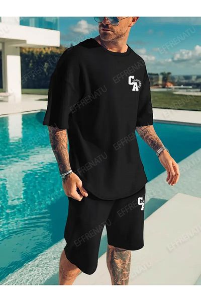 EFFRENATU Trendy Clothing Set of T-Shirts and Shorts with Print in Different Colors and Large Sizes