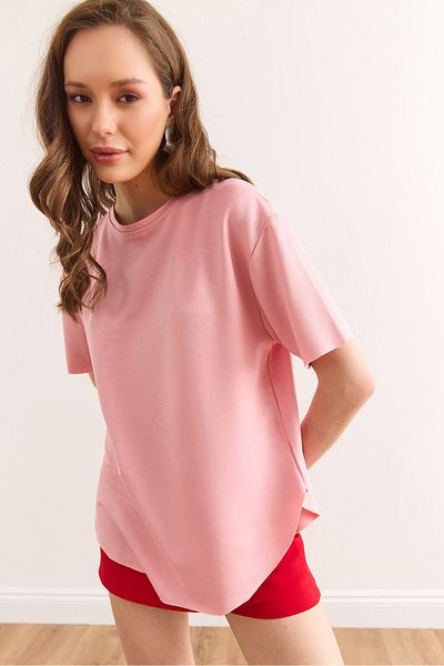 Olalook Women's Powder Modal Texture Soft Textured Six Oval T-Shirt Tsh-19000771