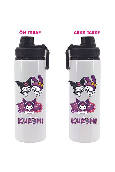 DKDZ SHOP Kuromiii Printed Metal Water Bottle Black 850ml.-022