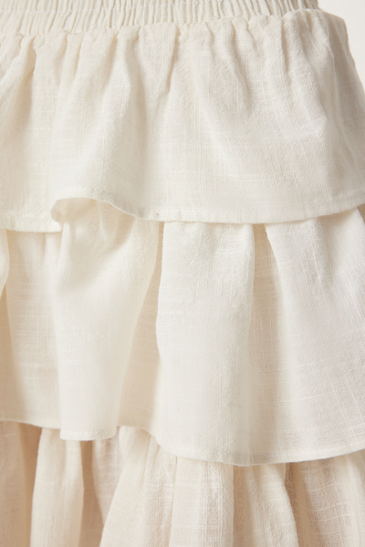 Lovelyİstanbul Layered Mini Linen Skirt Bone Lns0045