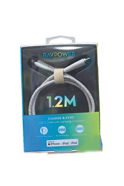 RavPower Braided USB-C to Lightning Cable 1.2m Black & White