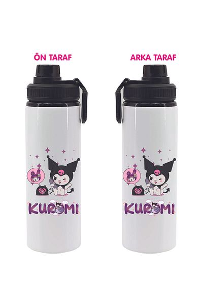 DKDZ SHOP Kuromiii Printed Metal Water Bottle Black 850ml.-018