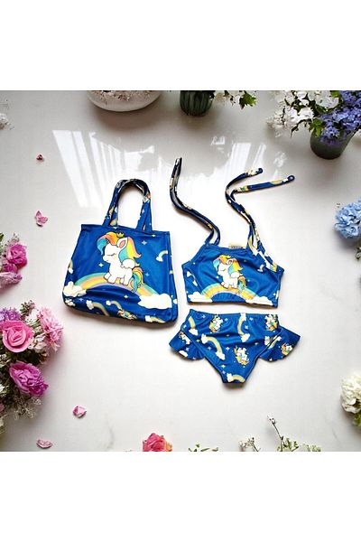 MİLAYS LİFE HOME COLLECTİON Geantă cu fustă imprimată pentru fete MILAYS cu legare IP pentru hernie și costum de bikini pentru costum de baie 3 buc.