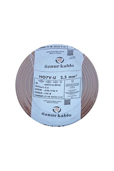 ÖZNUR Öznur 2.5 mm Nya %100 Bakır Tek Damar Kablo Kahverengi 1 Top 100 Metre