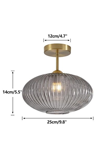 ASR Modern Gri Cam Altın Aksesuarlı Tavan Aydınlatma Avize