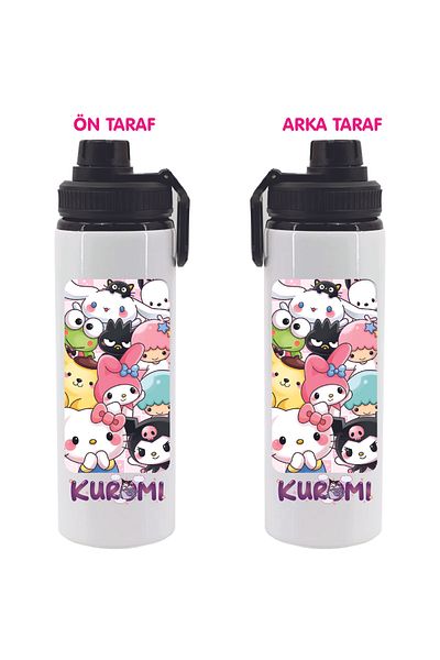 DKDZ SHOP Kuromiii Printed Metal Water Bottle Black 850ml.-027