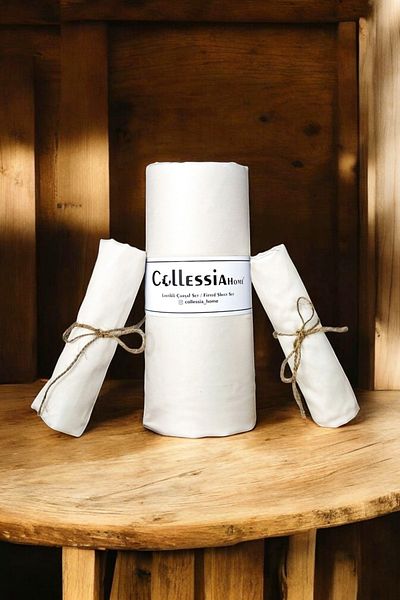 COLLESSİA 100% Cotton Satin Fitted Bed Sheet Set - Iк Pillows and Elastic