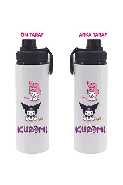 DKDZ SHOP Kuromiii Printed Metal Water Bottle Black 850ml.-017