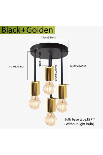 Choice مصباح سقف أسود ذهبي قطعة واحدة حديث أسود بقاعدة 4 لمبات E27، مناسب لغرفة النوم والمطبخ والممر،