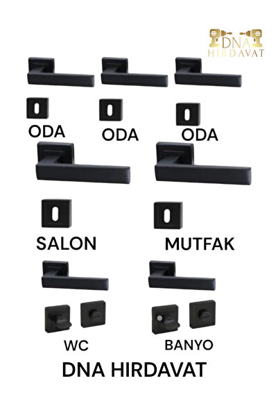 DNA HIRDAVAT Siyah Kare Rozetli Kapı Kolu Seti ( 3+1 Daire )