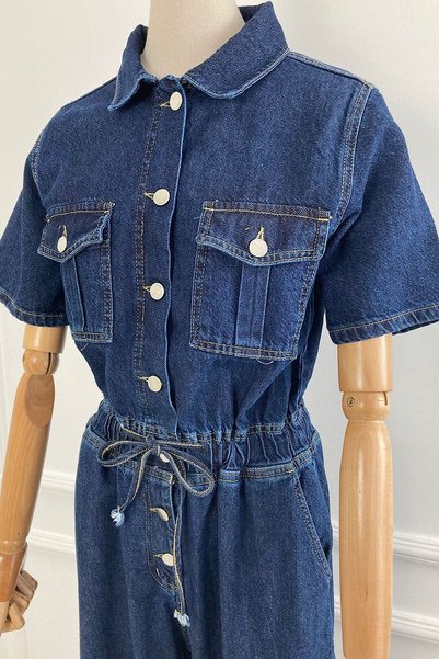 Tulipabutik Lace-Up Denim Overalls