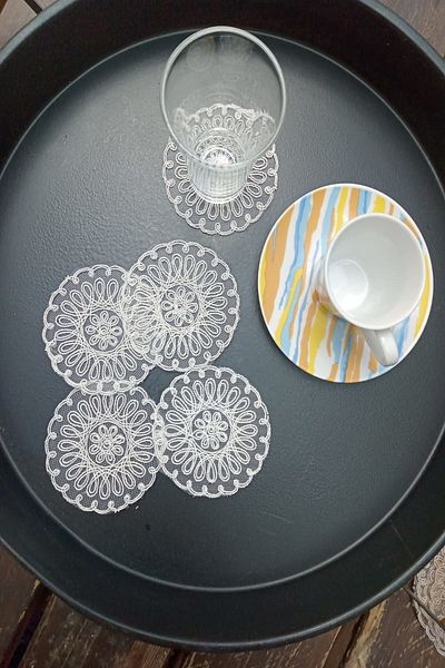Emtory Mini Size Glass 6 Pieces London Model Cup Side and Cream Cocktail Napkin 8X8 cm