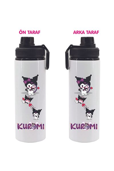 DKDZ SHOP Kuromiii Printed Metal Water Bottle Black 850ml.-026