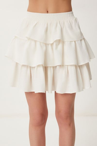 Lovelyİstanbul Layered Mini Linen Skirt Bone Lns0045
