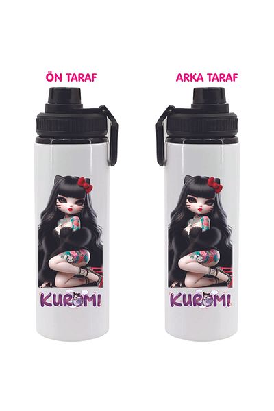 DKDZ SHOP Kuromi Printed 850ml Black Metal Water Belt