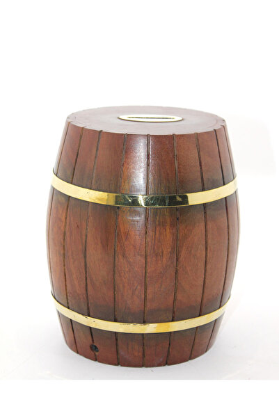 BSRE Brass Wooden Barrel Piggy Bank 18 cm