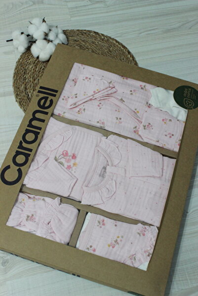 Caramell Barbosa Kız Bebek Müslin Vişne Desen Cheery 10'lu Hastane Çıkışı Set...