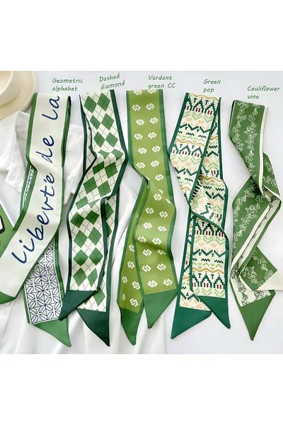MAHLA Esarfa de design, șal subțire verde, geantă și accesoriu de păr