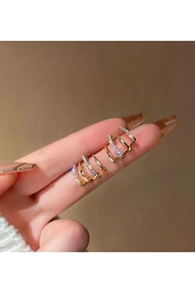 monalisatoka Kadın Gold Zirkon Taşlı Tasarım Küpe