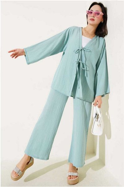 MODA VEDAT Women's Tie Front Double Suit