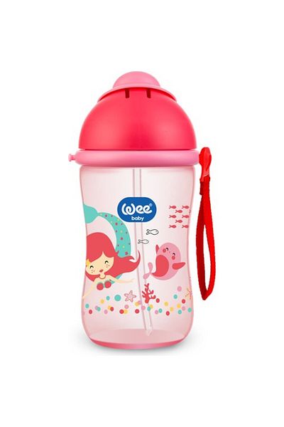 Wee Baby Pink Patterned Glass with Straw 380ml 6 Months/171