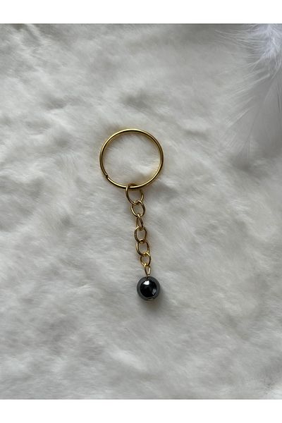 Pel Design 8 mm Hematite Stone Gold Keychain