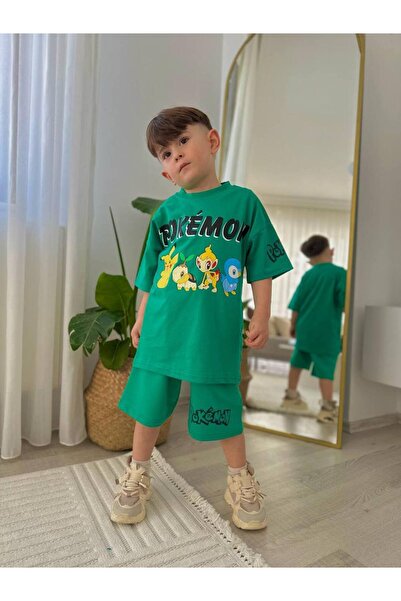 SACRO KİDS طقم شورت وتي شيرت صيفي للأولاد بطبعة بوكيمون