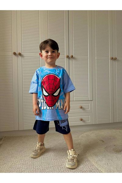 SACRO KİDS Spider Printed Shorts-T-Shirt Summer Boys' Set