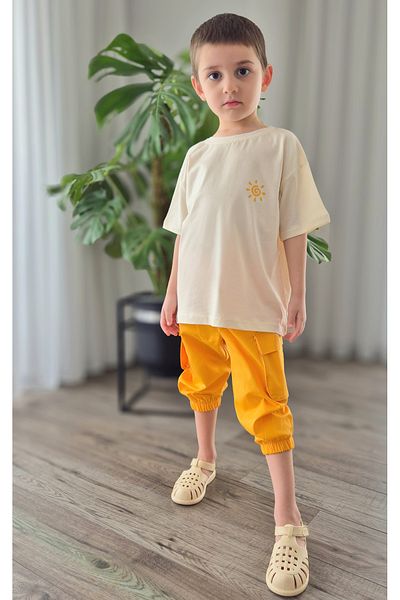 My Baby's World Gabardine Cargo Pocket Saffron Trousers - Back Printed T-Shirt Mtye0075