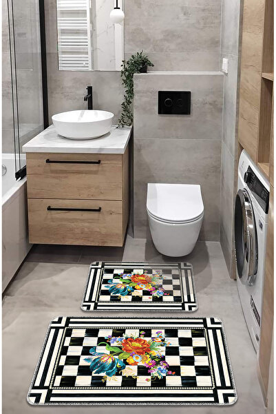 BigArts Home Μοντέρνα διακοσμητική αντιολισθητική πατάκι μπάνιου με μοτίβο λουλουδιών 50x60-60x90 εκ.