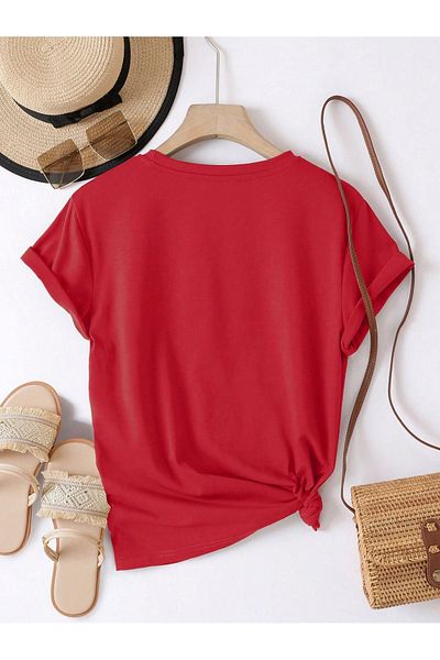 VBSVİBES Tricou roșu din jerseu cu imprimeu Melting Hearts - Tricou supradimensionat cu decolteu