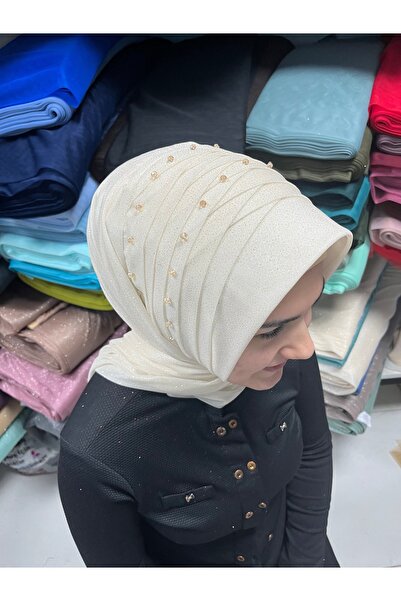 Gülnur tasarım Simli krem hazır şal, hazır duvak, hazır türban, türban,eşarp