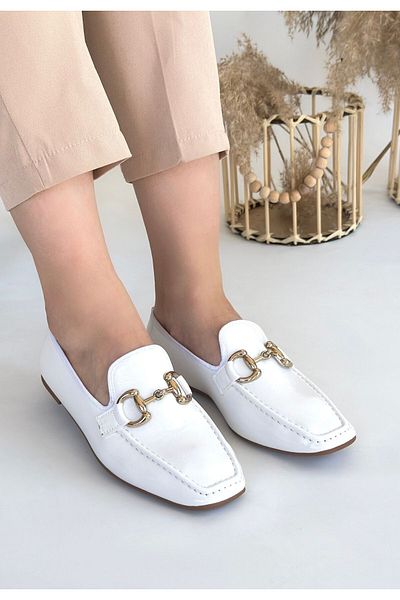 MR RZN STORE Guart White Patent Leather Ballerina Shoes - Lisinya