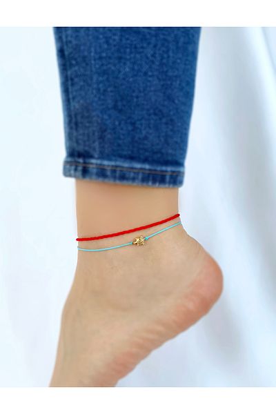 Atölye Merdiven Unisex Red Anklet Set - Turtle