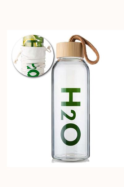 Meturas Detox Flask 600 ml Borosilicate Glass, Bamboo Coated Heat Resistant Stylish Water Bottle