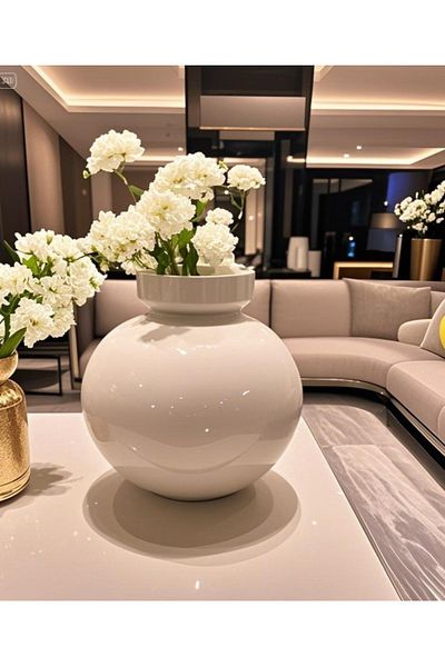 Lui Tasarım Special Design Modern Simple Stylish Elegant White Vase 22*24*11