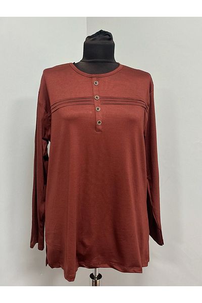 ÖZDEV Women's Rikralı Mother Combed Cotton Middle-Aged and Above Striped Striped Button Detailed Blouse